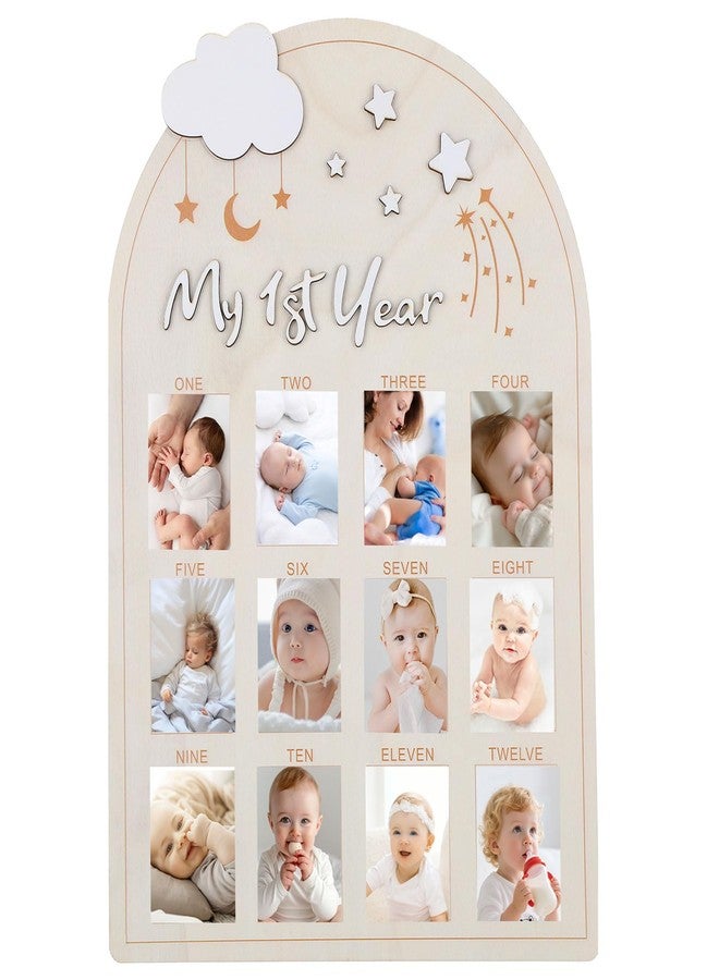 SXoonKing One Year Birthday Wooden Photo Board,My First Year Milestones Photo Board,12 Monthly Picture Frame Baby First year Wood Acrylic Sign 1st Birthday Decorations Baby Keepsake Gifts (Color-B) - Image 1